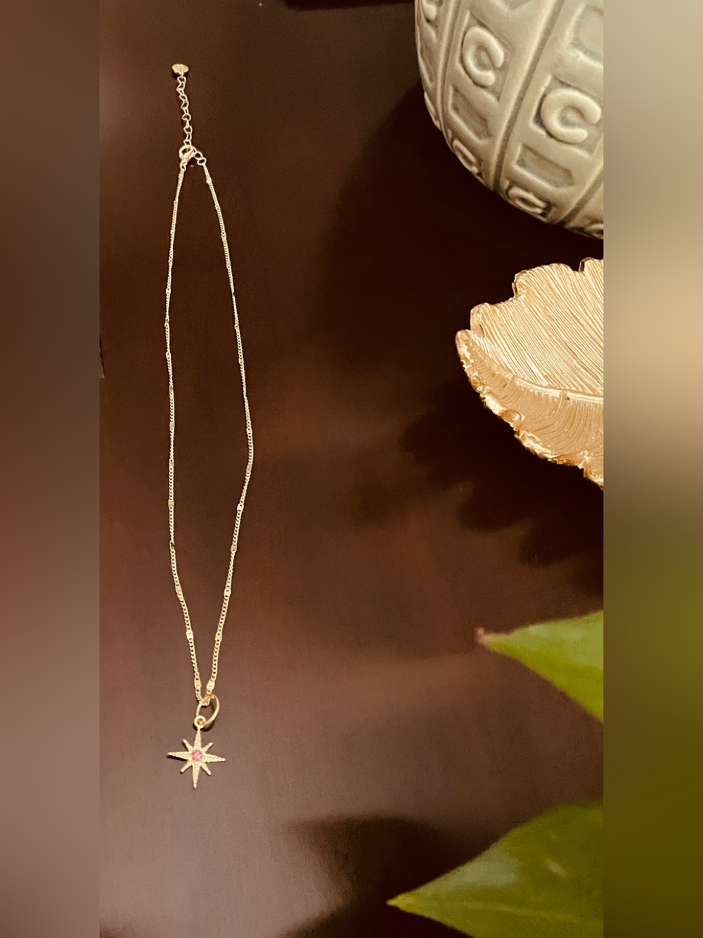 Nordstrom Gold Starburst Necklace with Pink Center Stone